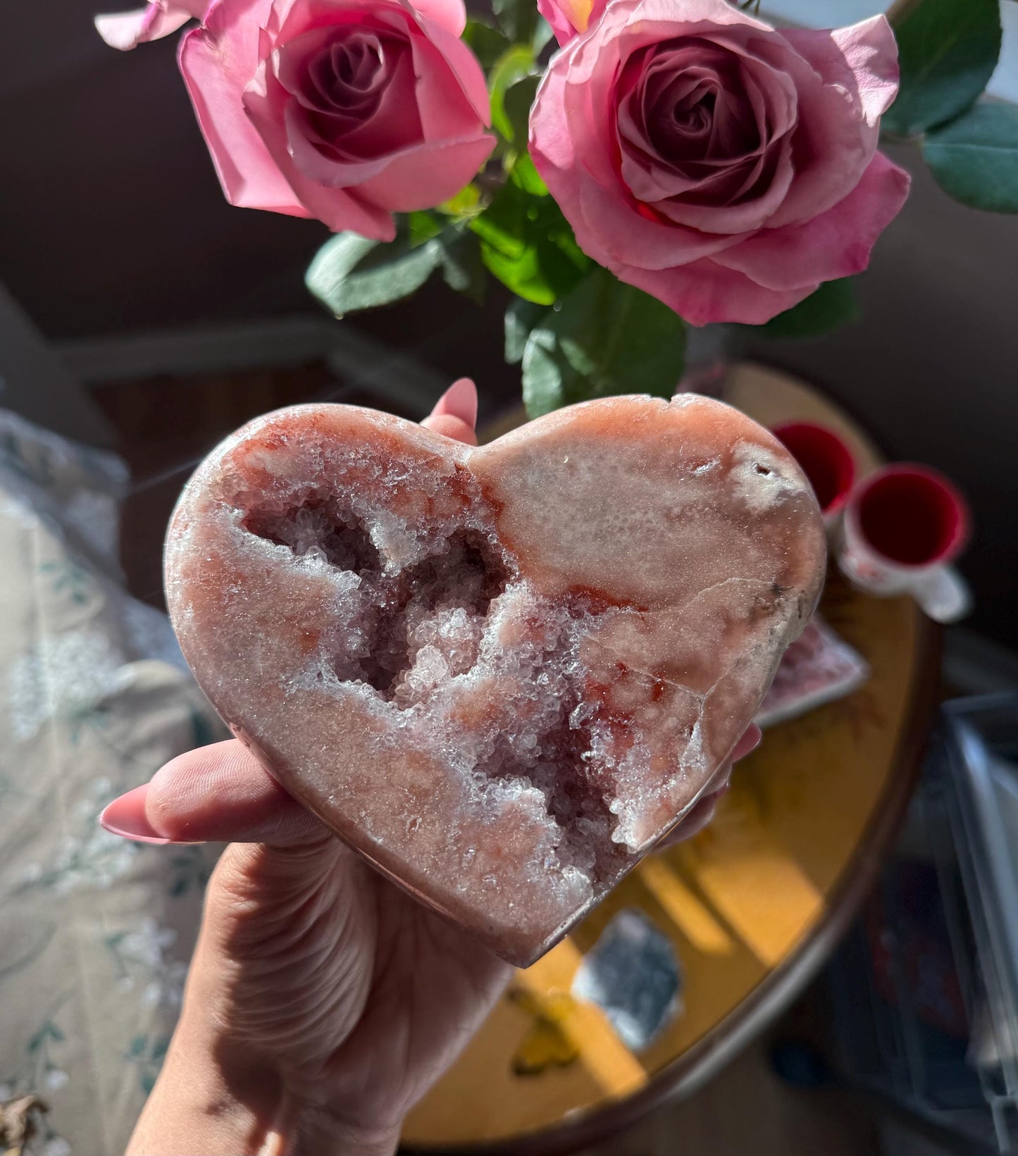 Druzy Pink Amethyst Heart on Stand, Pink Amethyst, Pink Amethyst From Brazil,  Home Decoration, Pink Decor, Crystals Gifts