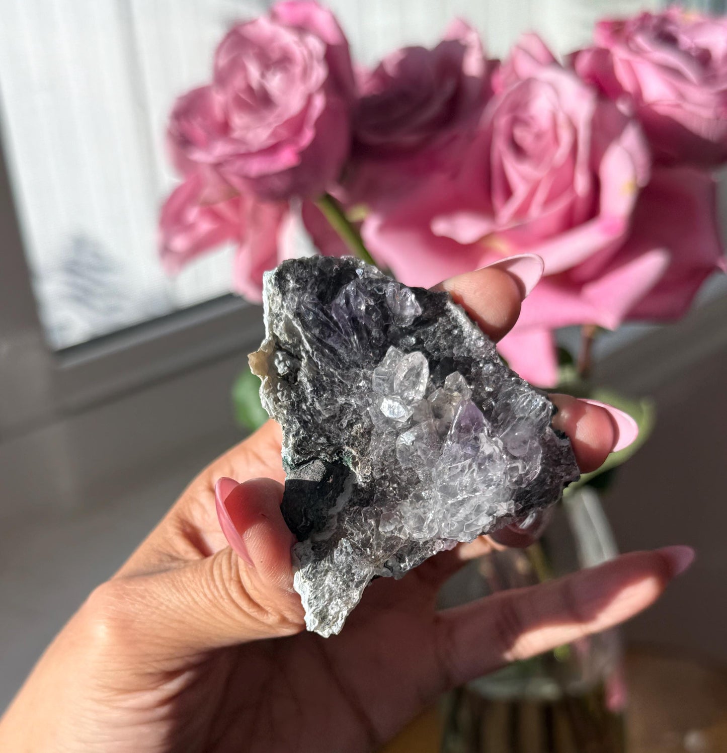 Flower Amethyst Zeolight, Amethyst Geode Cluster, Natural Raw Ameythst, Amethyst Flower, Zeolight Raw Crystal Mineral, Crystal Gifts, Fossil