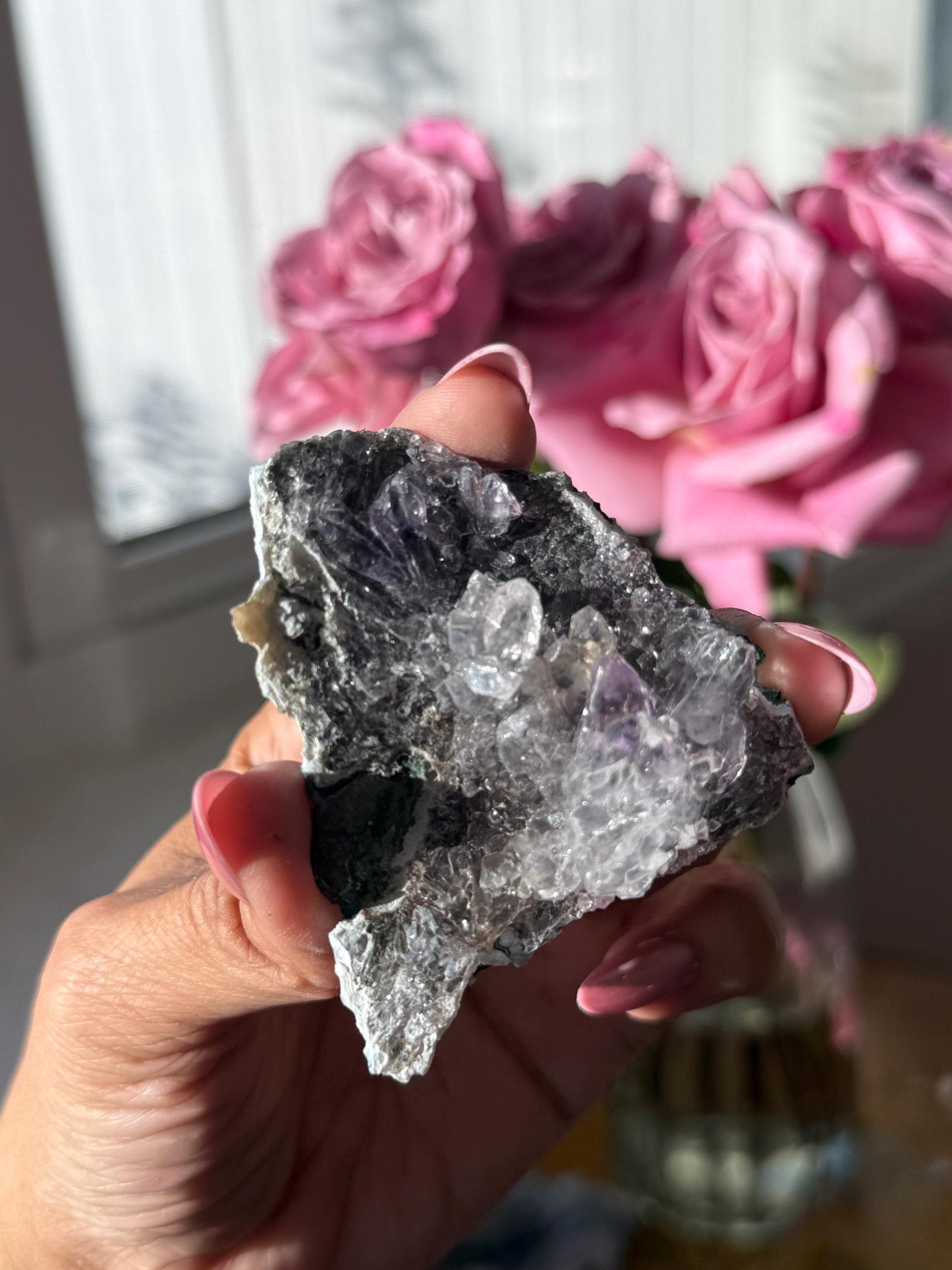Flower Amethyst Zeolight, Amethyst Geode Cluster, Natural Raw Ameythst, Amethyst Flower, Zeolight Raw Crystal Mineral, Crystal Gifts, Fossil