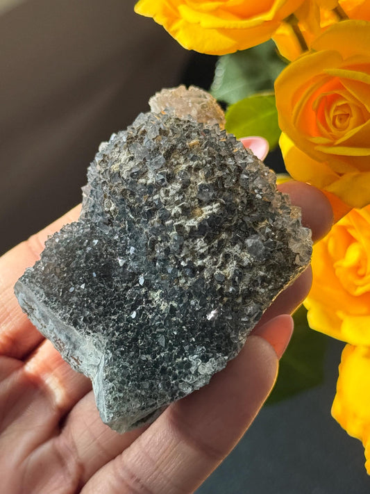 Sparkly Black Zeolight, Green Zeolight, Natural Raw Ameythst, Amethyst Flower, Zeolight Raw Crystal Mineral, Crystal Gifts, MINI