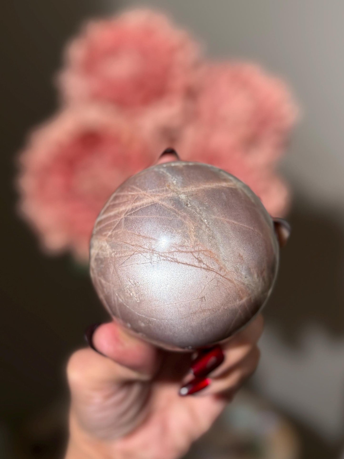 Star Flash Peach Suntone Sphere, Sunstone With Rainbow Confetti, Sunstone with  Moonstone Peach Moonstone, 76 mm