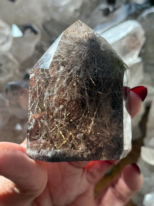 Silver Rutilated Quartz, Titanium dioxide mineral, Rutilated Quartz, Rutile Quartz, Garden Quartz, Polished Lodolite Quartz, Crystal Gifts,