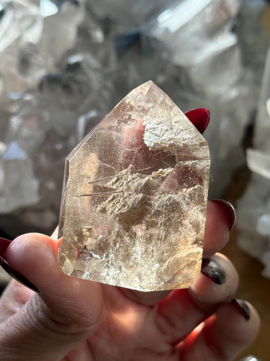 Smoky Quartz Polished Point,Silver Rutilated Quartz,Rutilated Quartz, Rutile Quartz, Garden Quartz, Polished Lodolite Quartz, Crystal Gifts,