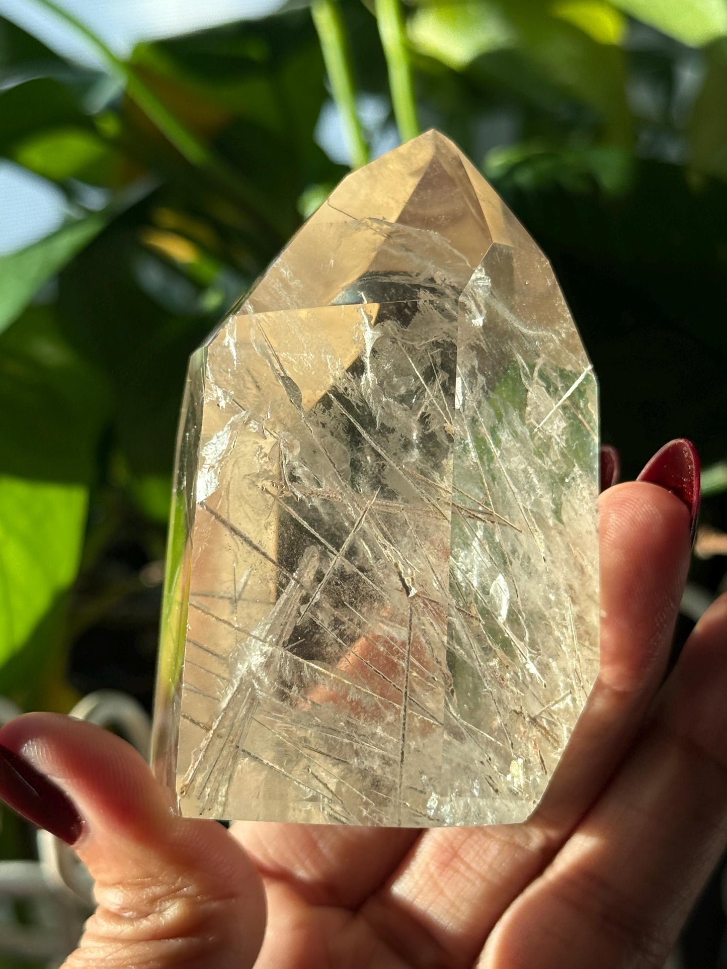 Silver Rutilated Quartz, Titanium dioxide mineral, Rutilated Quartz, Rutile Quartz, Garden Quartz, Polished Lodolite Quartz, Crystal Gifts,
