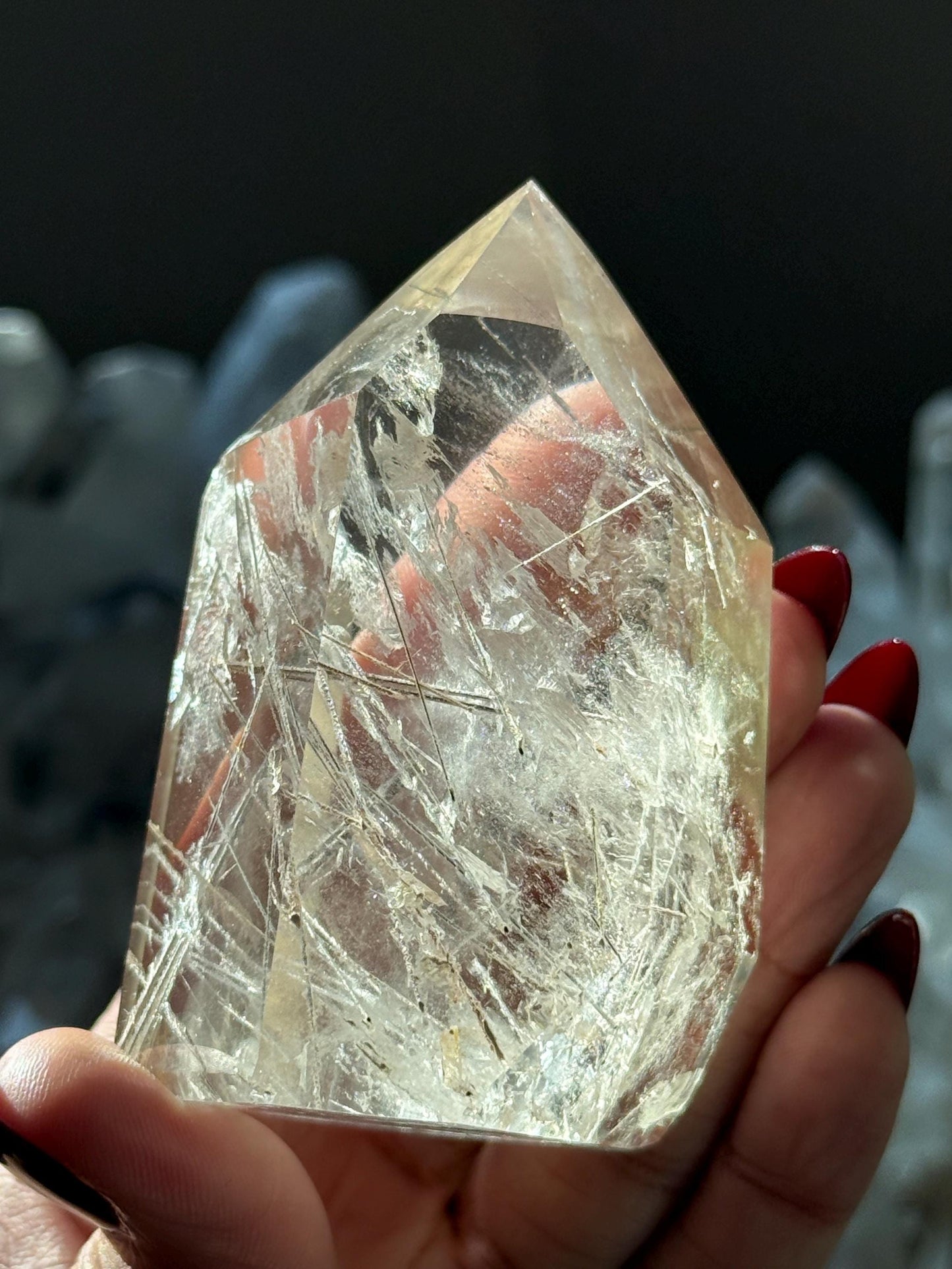 Silver Rutilated Quartz, Titanium dioxide mineral, Rutilated Quartz, Rutile Quartz, Garden Quartz, Polished Lodolite Quartz, Crystal Gifts,