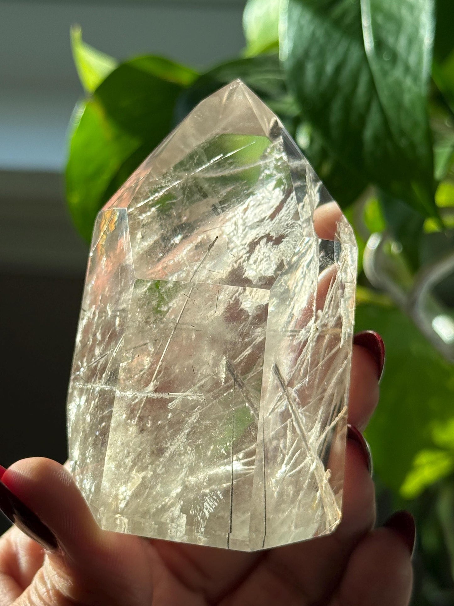 Silver Rutilated Quartz, Titanium dioxide mineral, Rutilated Quartz, Rutile Quartz, Garden Quartz, Polished Lodolite Quartz, Crystal Gifts,