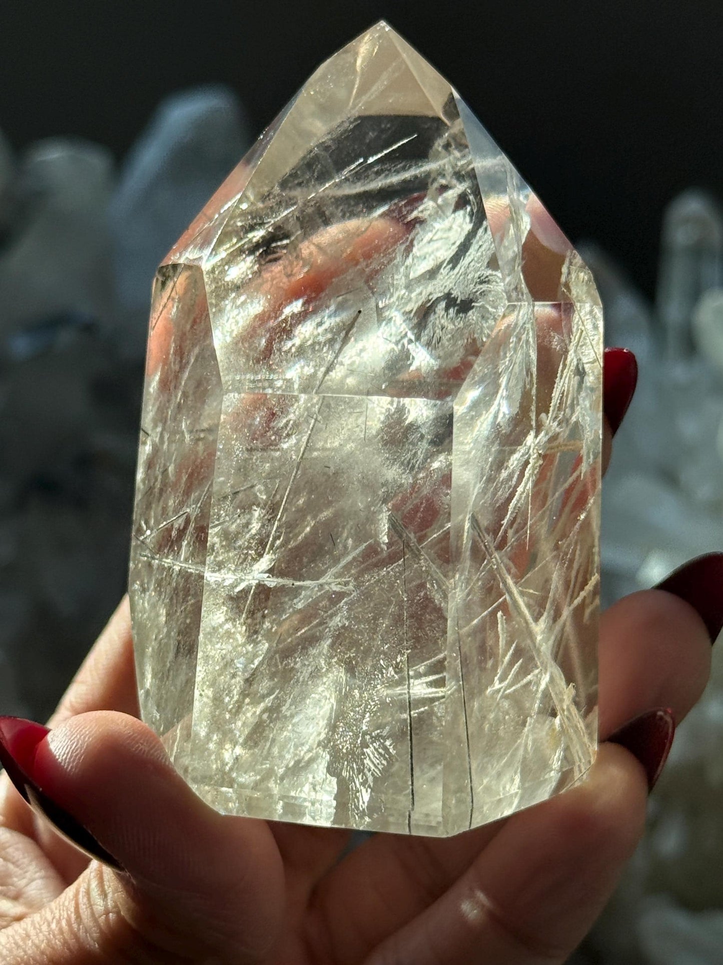 Silver Rutilated Quartz, Titanium dioxide mineral, Rutilated Quartz, Rutile Quartz, Garden Quartz, Polished Lodolite Quartz, Crystal Gifts,