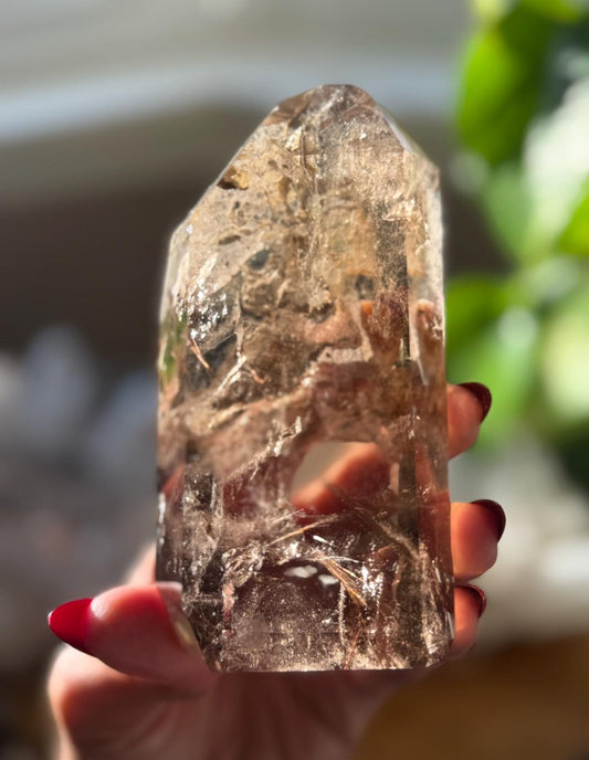 Smoky Quartz With Lodolite Inclusions, High Clarity Garden Quartz, Rutile Quartz, Scenic Quartz Stone, Polished Garden Quartz, Crystal Gifts