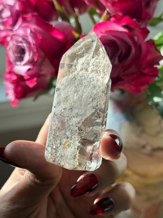 High Quality Garden Quartz Point with Silver Rutilated Quartz, Rutile Quartz, Lodolite Quartz, Crystal Gifts,