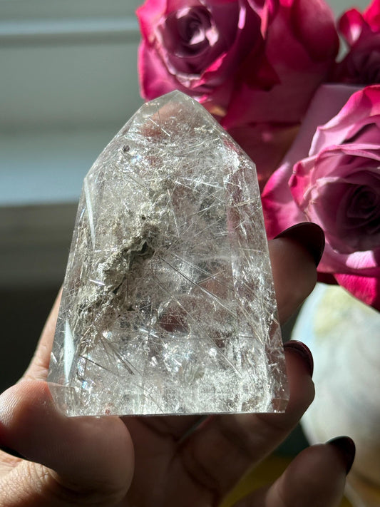 Silver Rutilated Quartz, Titanium dioxide mineral, Rutilated Quartz, Rutile Quartz, Garden Quartz, Polished Lodolite Quartz, Crystal Gifts,