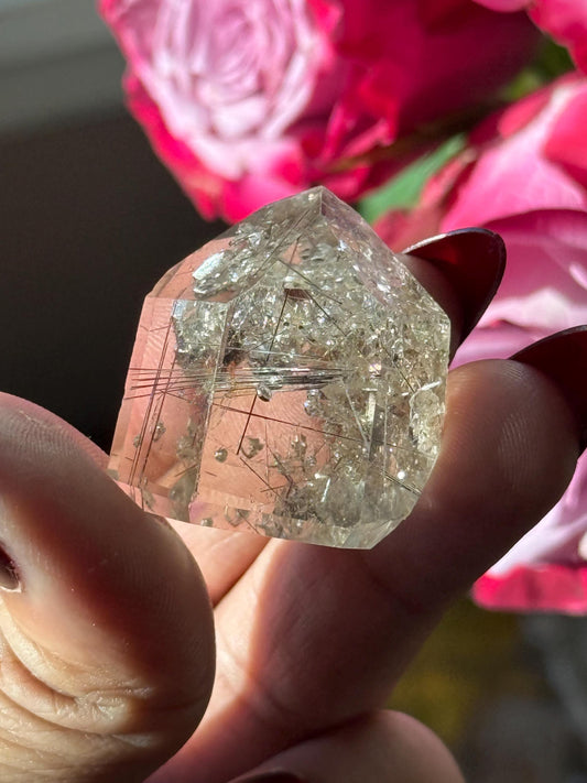 Silver Rutilated Quartz with Mica, Titanium dioxide mineral,