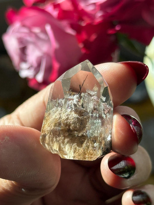 Mini  Garden Quartz Point with Silver Rutile, Garden Quartz, Rutile Quartz, Lodolite Quartz, MINI Size