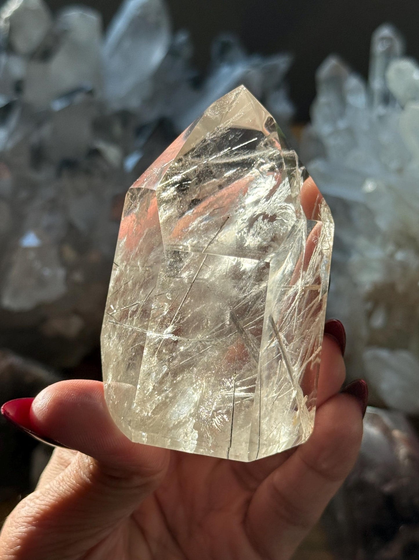 Silver Rutilated Quartz, Titanium dioxide mineral, Rutilated Quartz, Rutile Quartz, Garden Quartz, Polished Lodolite Quartz, Crystal Gifts,