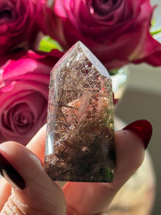 Silver Rutilated Quartz, Black Rutile, Titanium dioxide mineral, Rutilated Quartz, Rutile Quartz, Mini