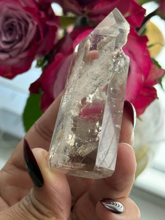 High Quality Garden Quartz Point with Silver Rutilated Quartz, Rutile Quartz, Lodolite Quartz, Crystal Gifts,