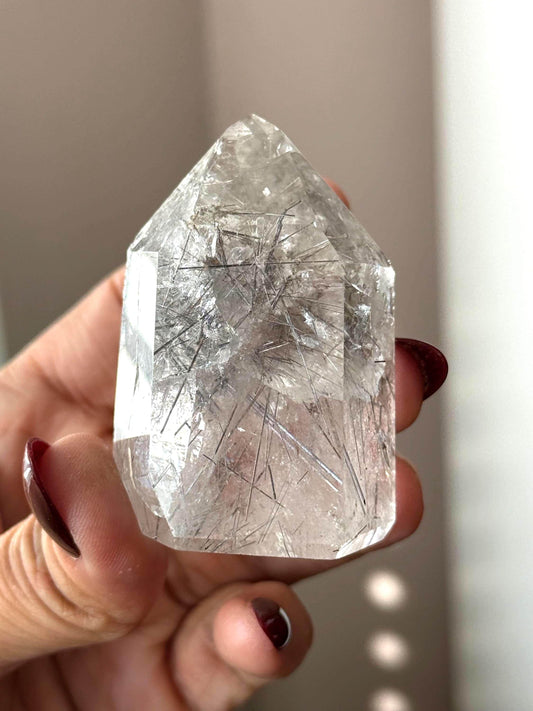 Silver Rutilated Quartz, Titanium dioxide mineral, Rutilated Quartz, Rutile Quartz, Garden Quartz, Polished Lodolite Quartz, Crystal Gifts,