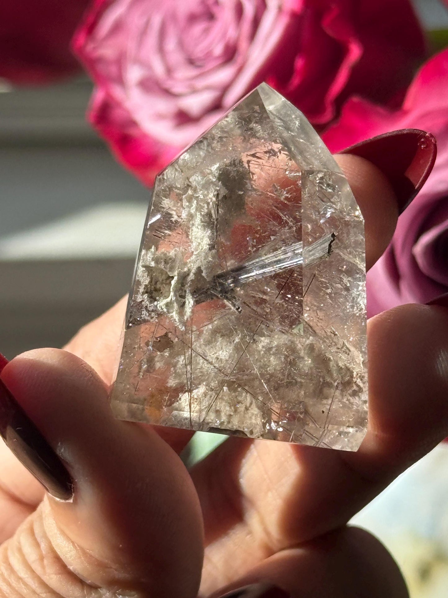Silver Rutilated Quartz, Titanium dioxide mineral, Black Rutile, Rutilated Quartz, Rutile Quartz, Garden Quartz, MINI SIZE