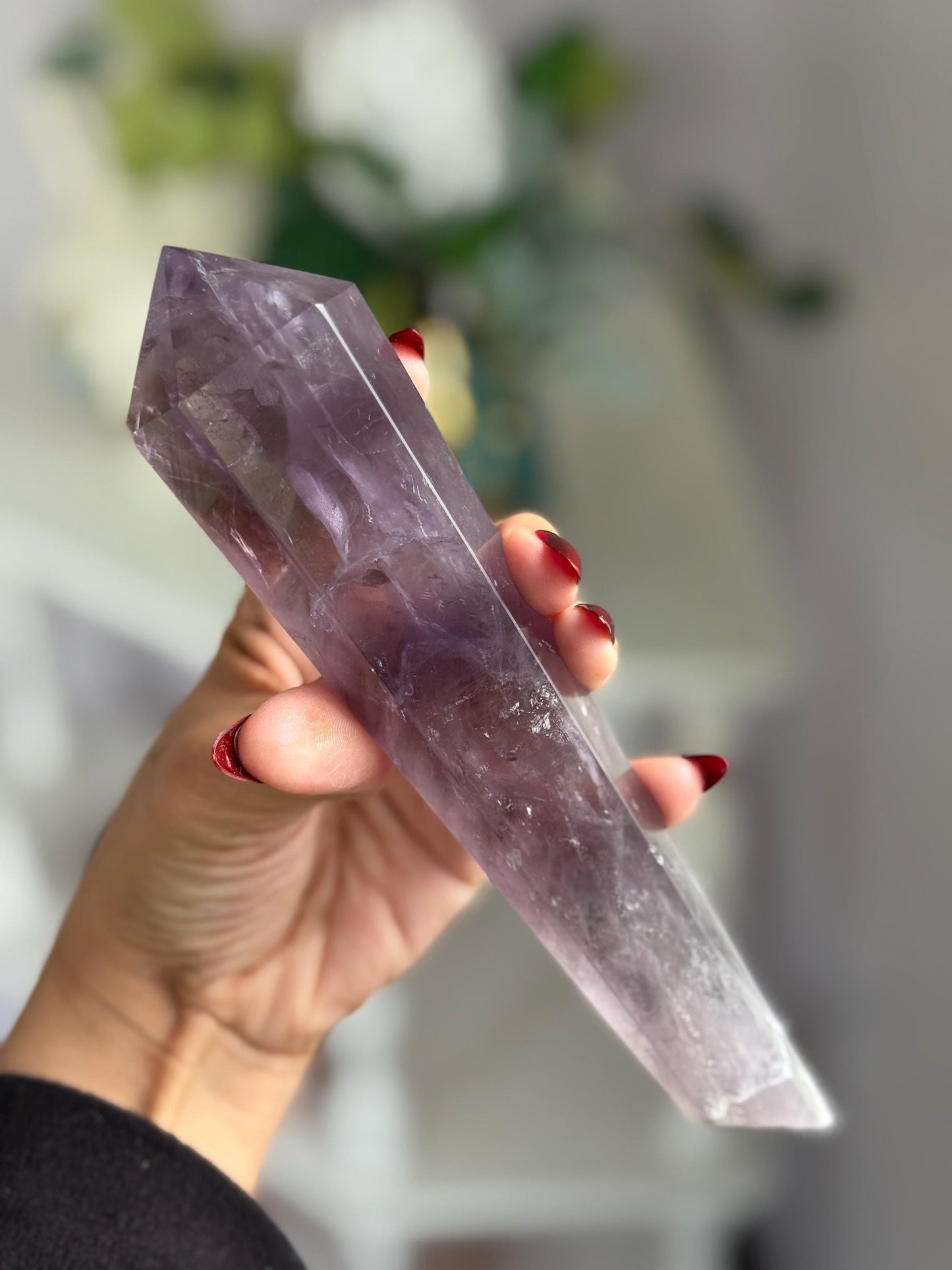 Rainbow Amethyst Wand Point – Natural Amethyst Quartz Crystal for Healing, Meditation & Mineral Specimen collectors