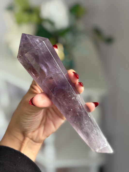 Rainbow Amethyst Wand Point – Natural Amethyst Quartz Crystal for Healing, Meditation & Mineral Specimen collectors