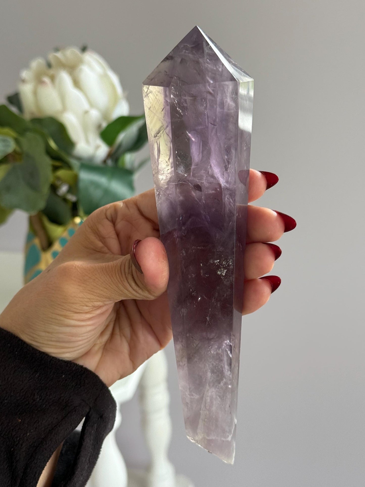 Rainbow Amethyst Wand Point – Natural Amethyst Quartz Crystal for Healing, Meditation & Mineral Specimen collectors