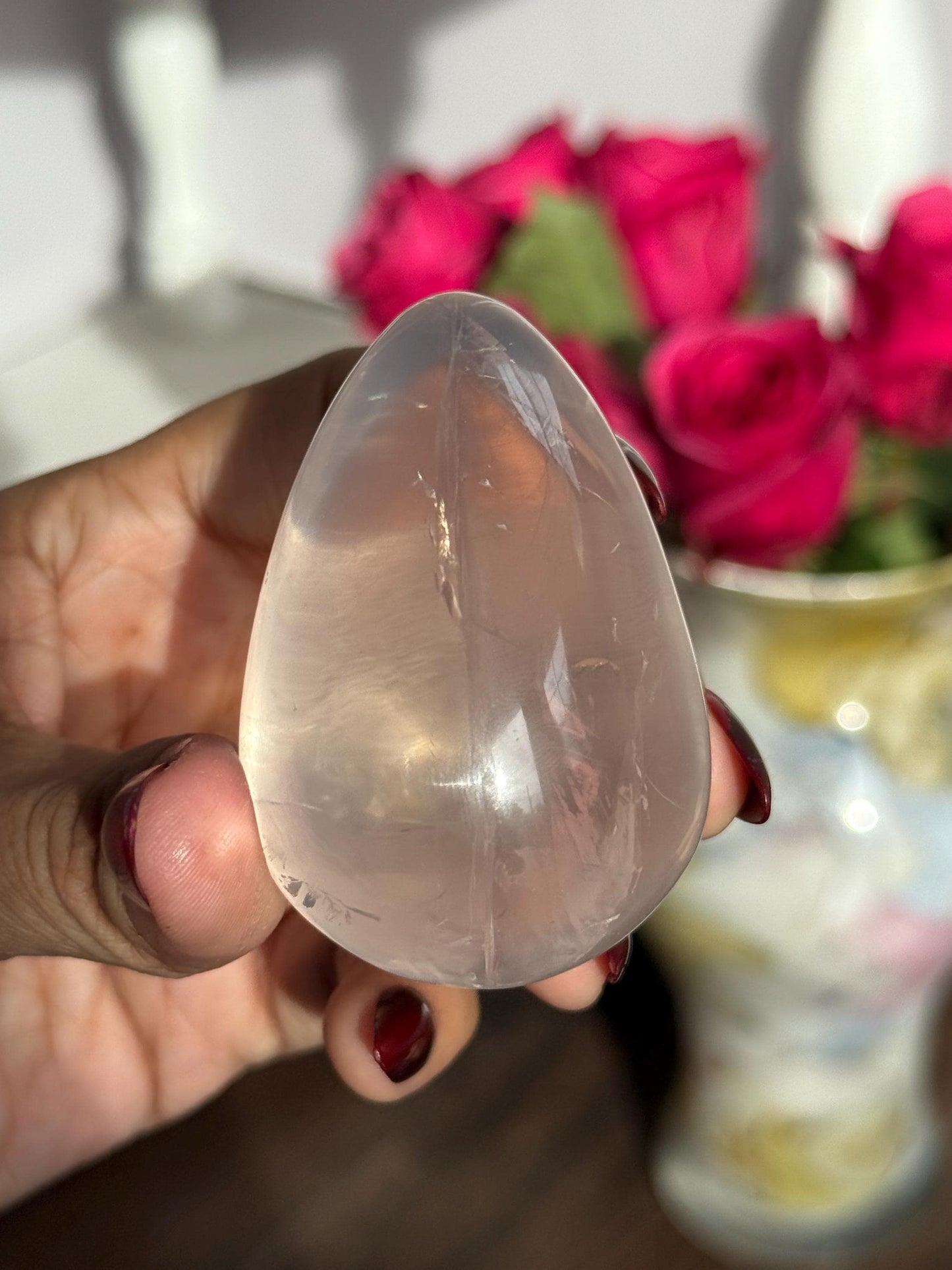 Girasol Rose Quartz Egg with Star Flash – Rose Quartz Heart, Healing Crystals, Crystal Gift for Crystal Lovers
