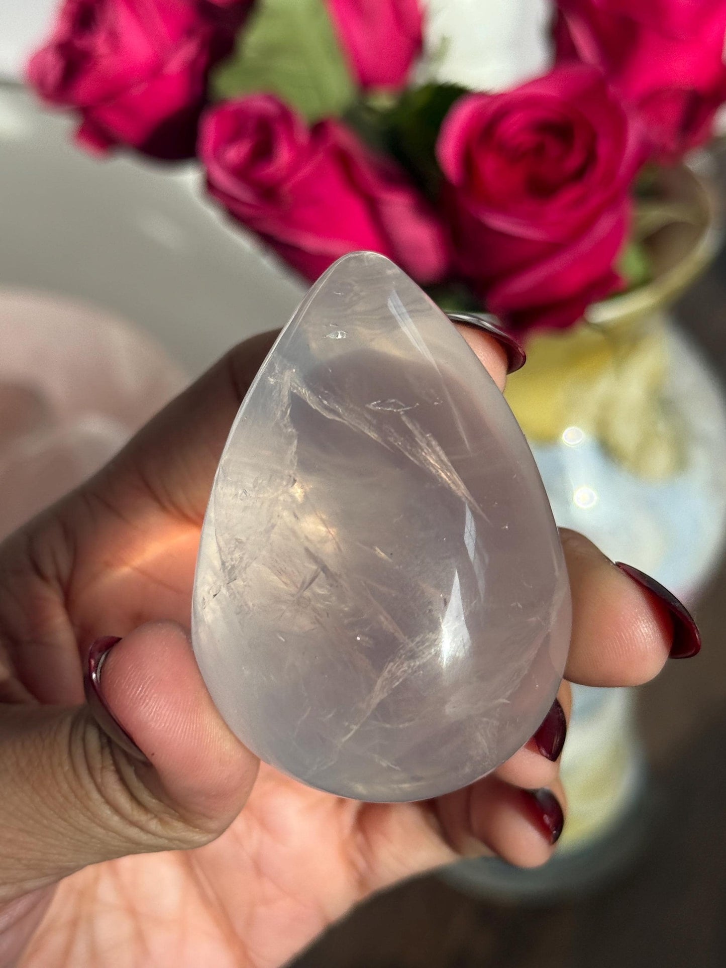 Girasol Rose Quartz Egg with Star Flash – Rose Quartz Heart, Healing Crystals, Crystal Gift for Crystal Lovers