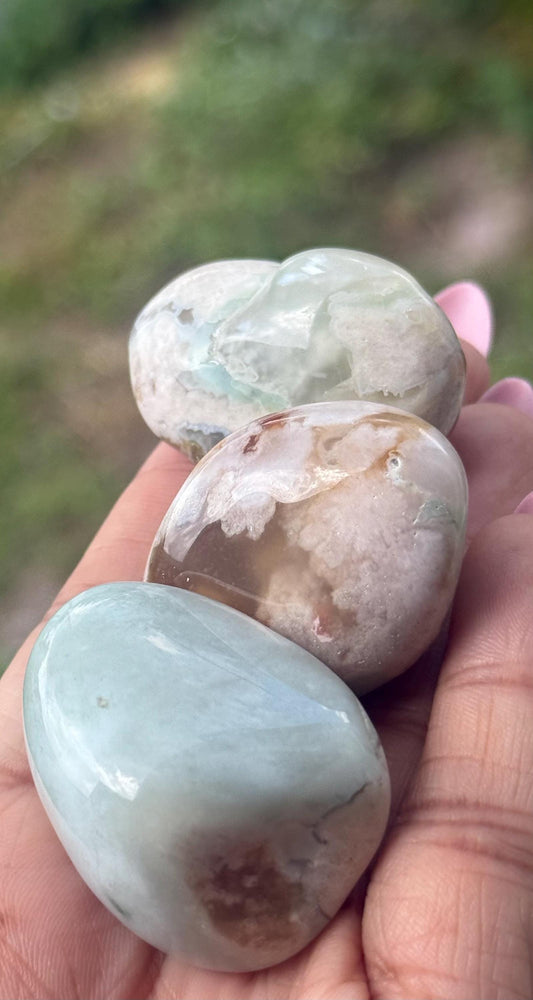 Green Flower Agate Tumbles Set of 3: Healing Crystals