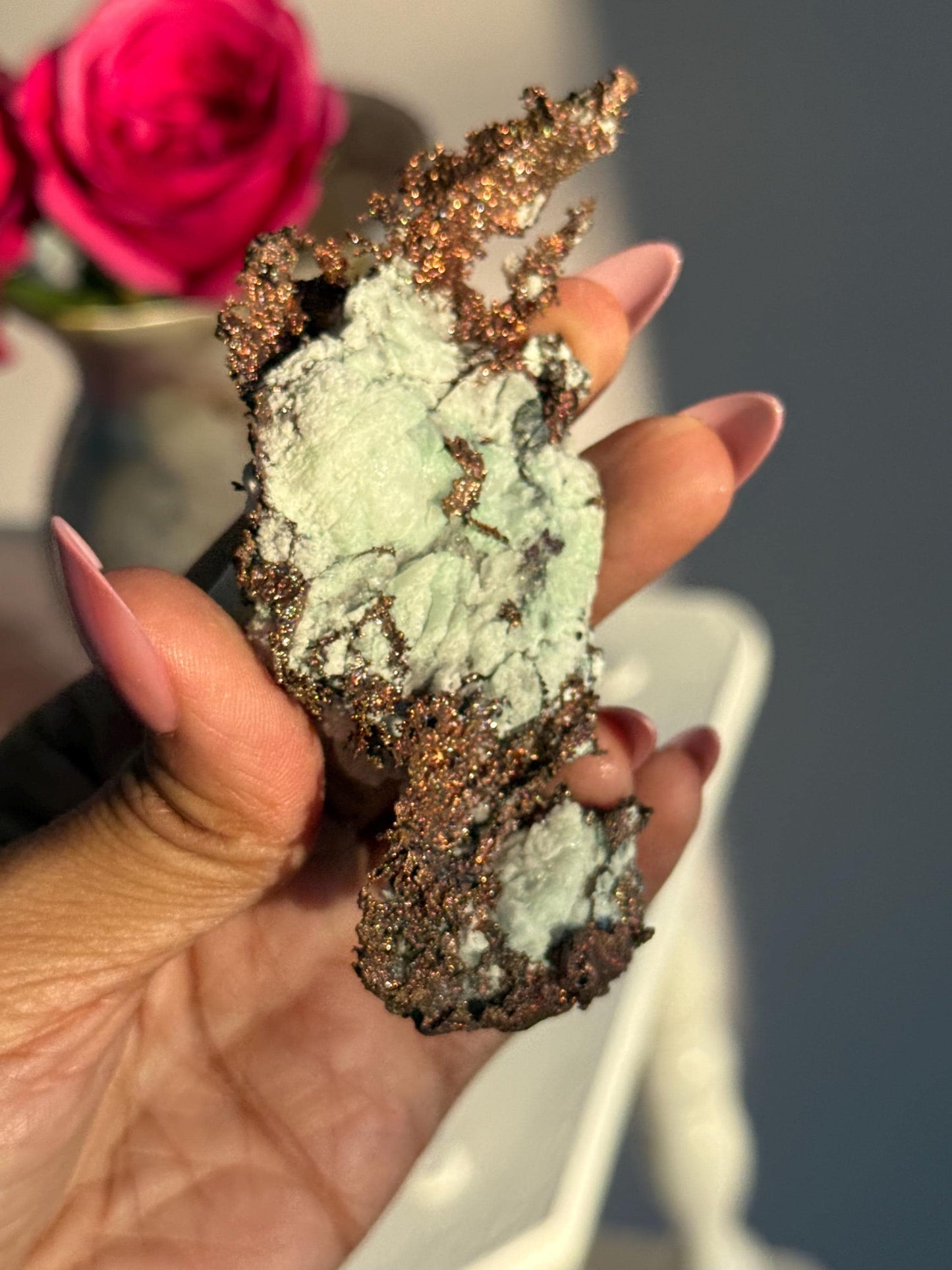 Copper & Blue Aragonite Specimen: Rare Collector Mineral Stone