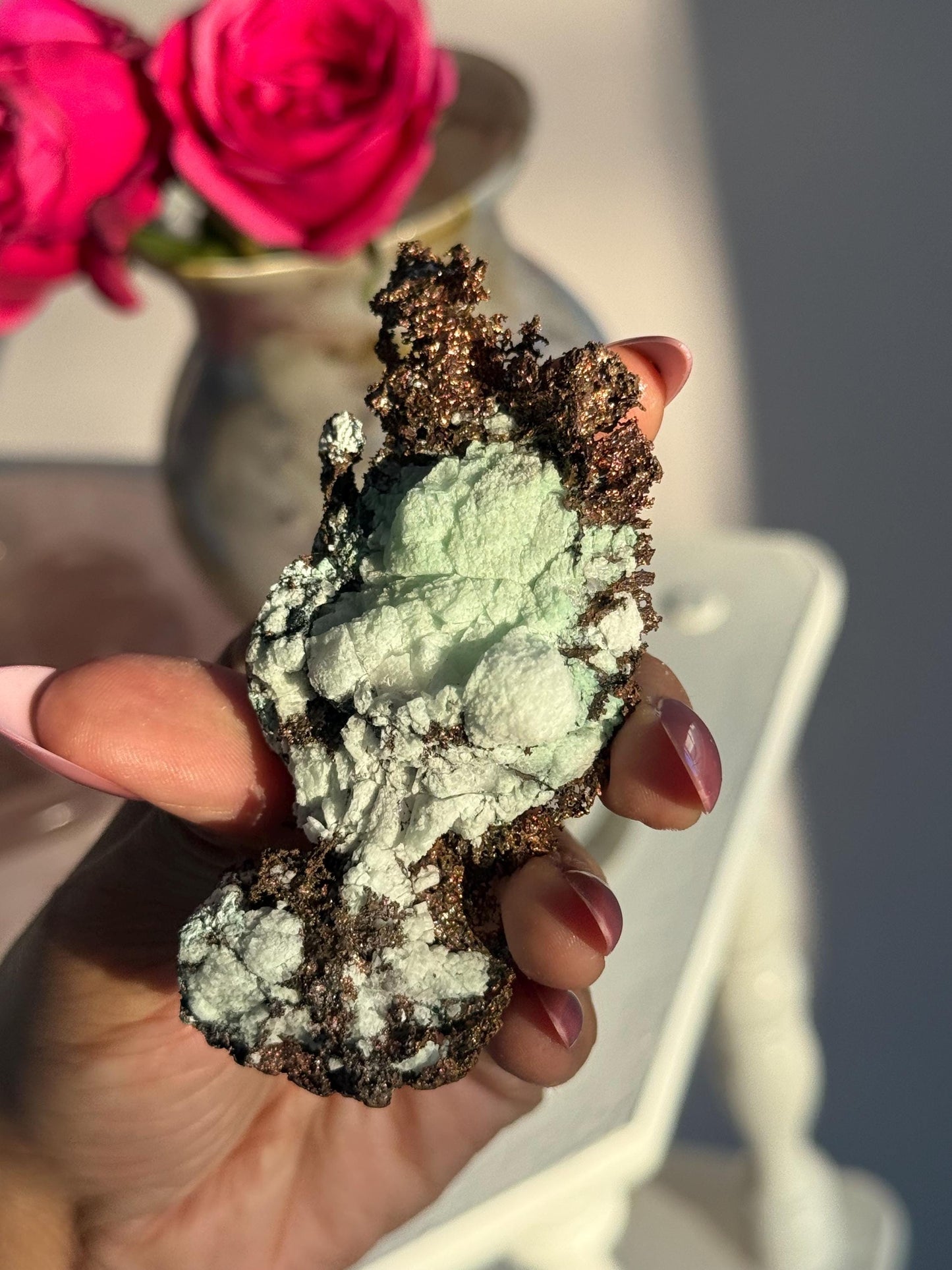 Copper & Blue Aragonite Specimen: Rare Collector Mineral Stone