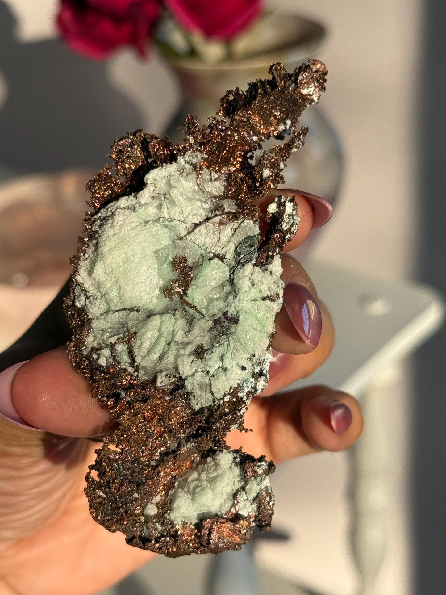 Copper & Blue Aragonite Specimen: Rare Collector Mineral Stone