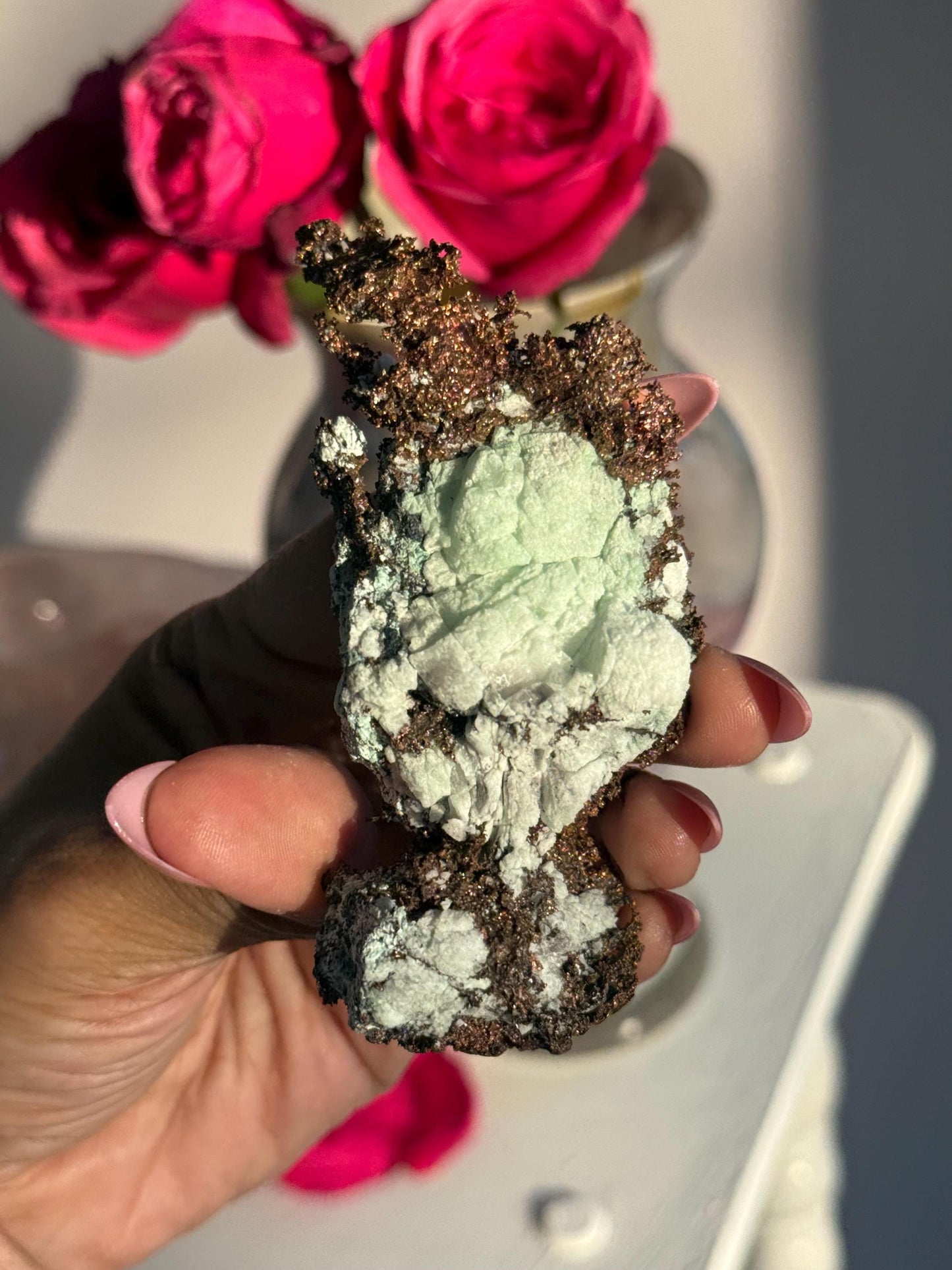 Copper & Blue Aragonite Specimen: Rare Collector Mineral Stone