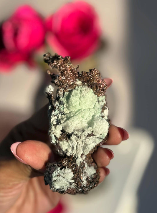 Copper & Blue Aragonite Specimen: Rare Collector Mineral Stone