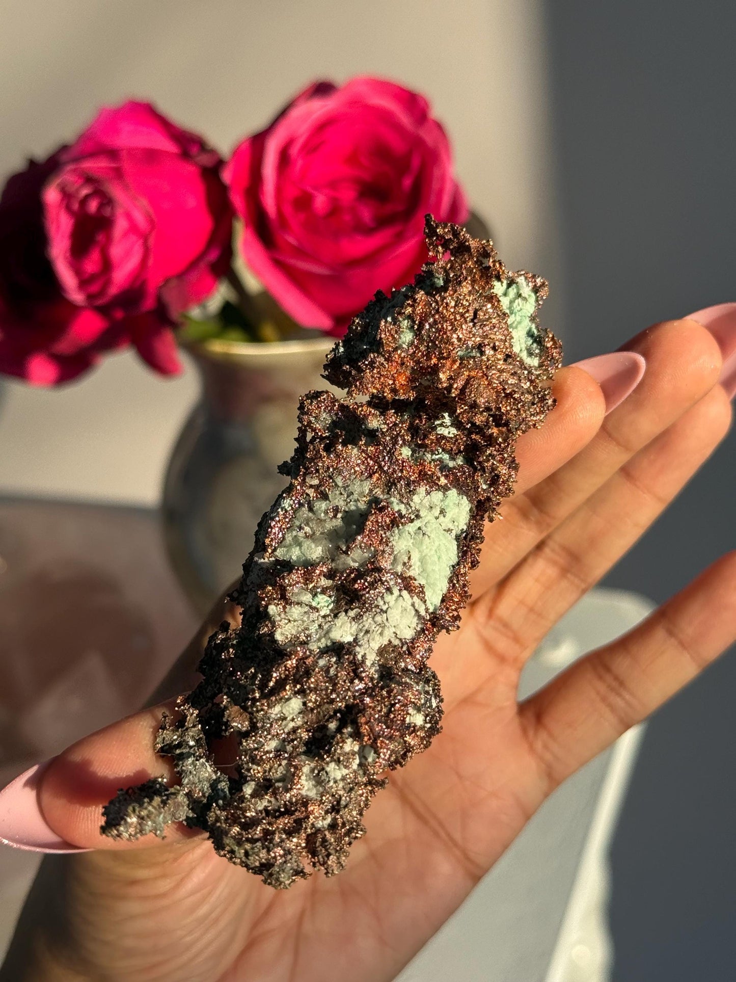 Copper & Blue Aragonite Specimen: Rare Collector Mineral Stone