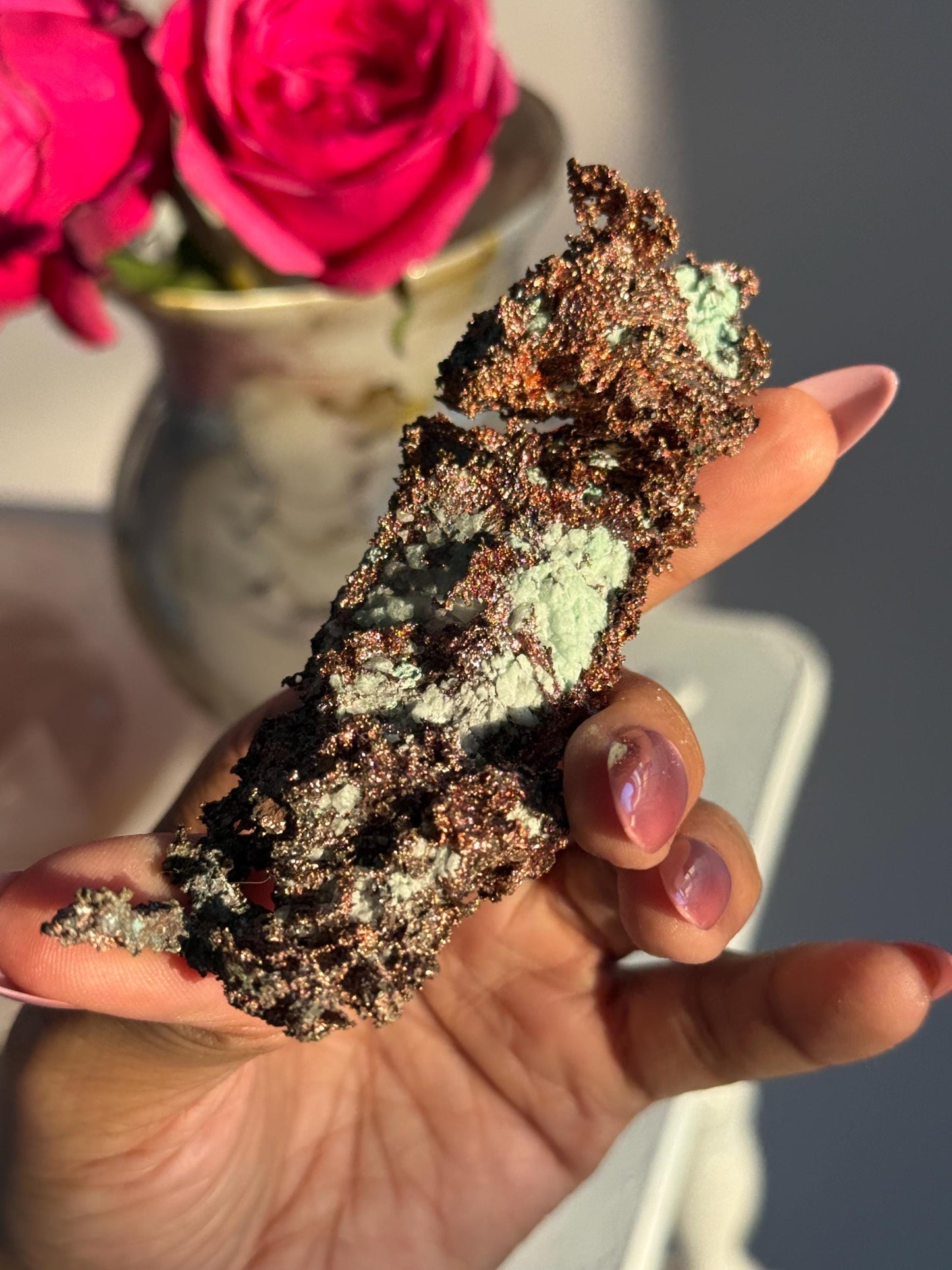 Copper & Blue Aragonite Specimen: Rare Collector Mineral Stone