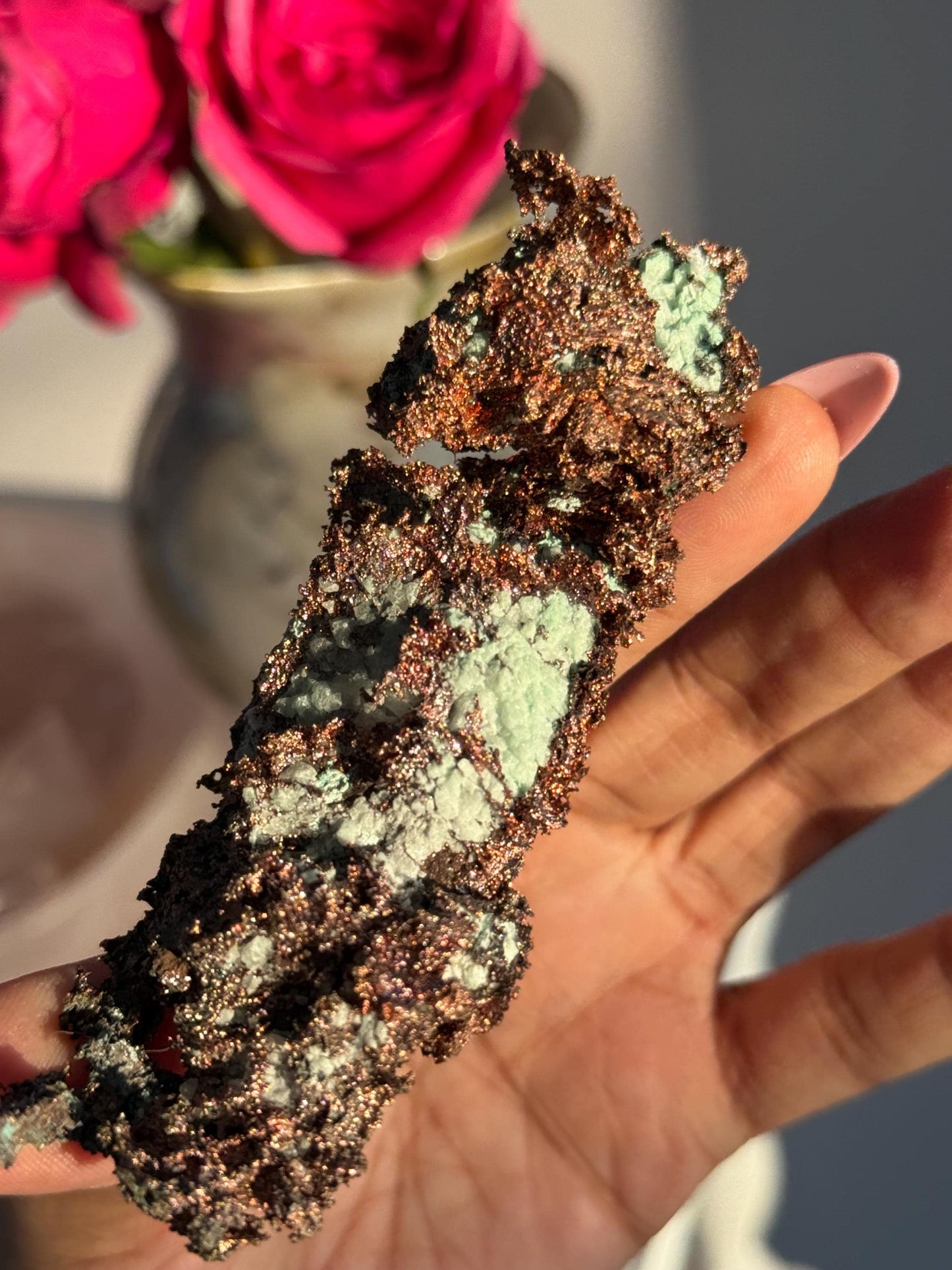 Copper & Blue Aragonite Specimen: Rare Collector Mineral Stone