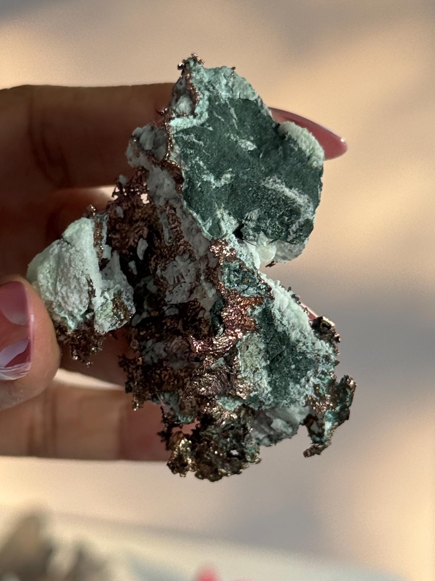 Copper & Blue Aragonite Specimen: Rare Collector Mineral Stone