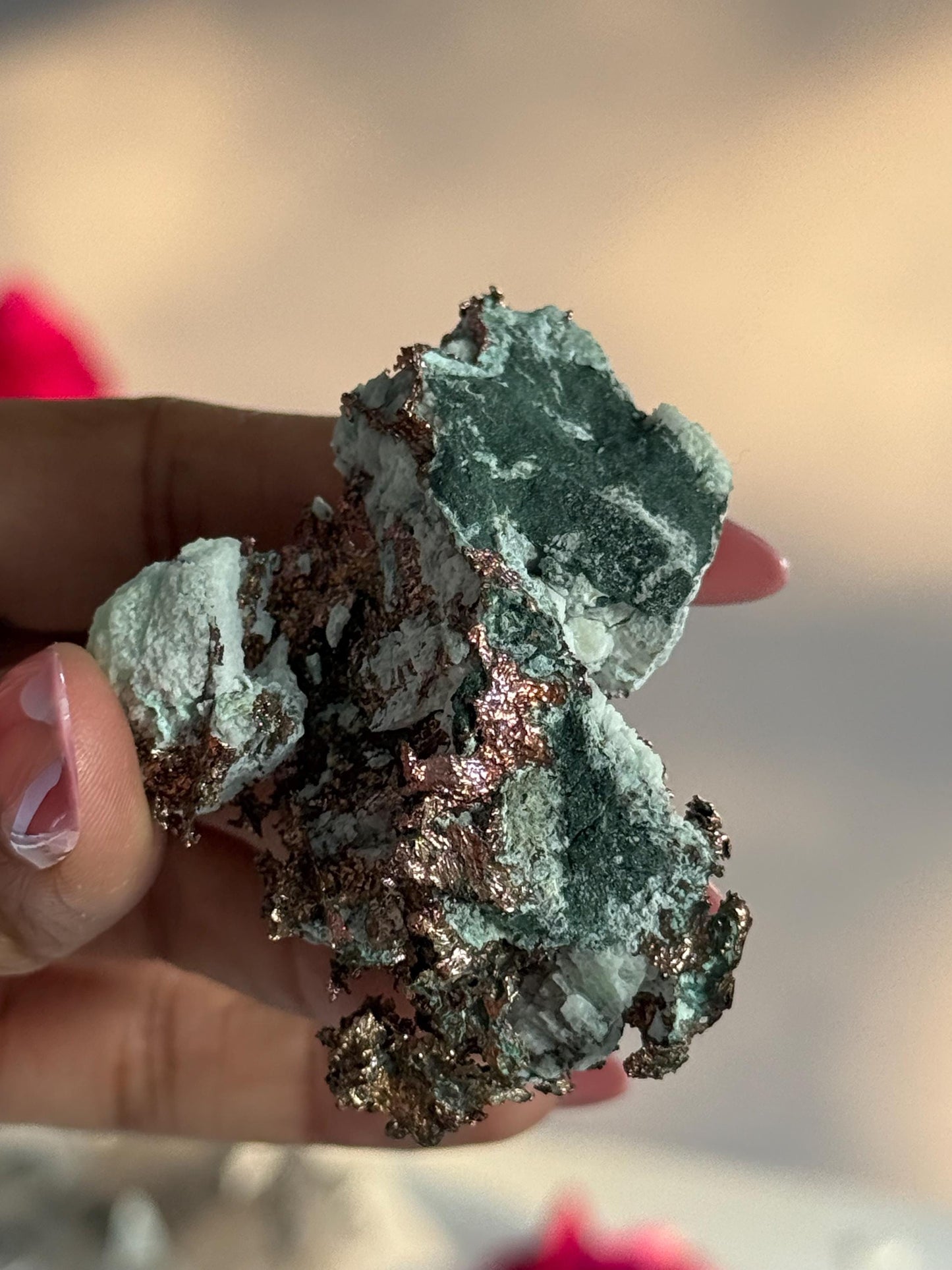 Copper & Blue Aragonite Specimen: Rare Collector Mineral Stone