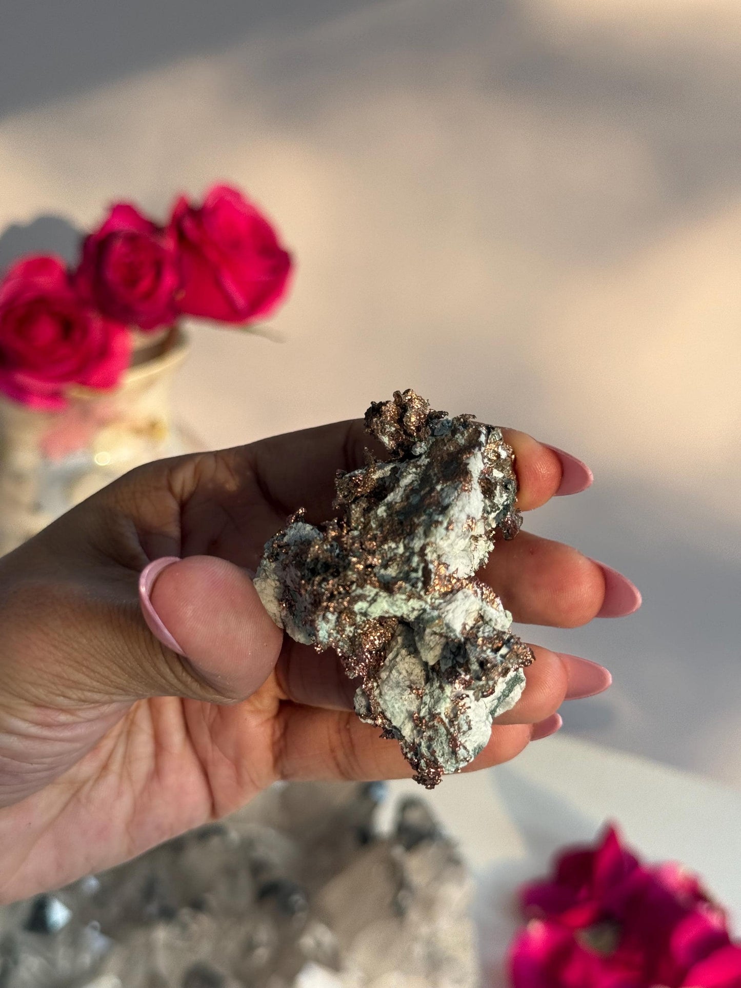 Copper & Blue Aragonite Specimen: Rare Collector Mineral Stone