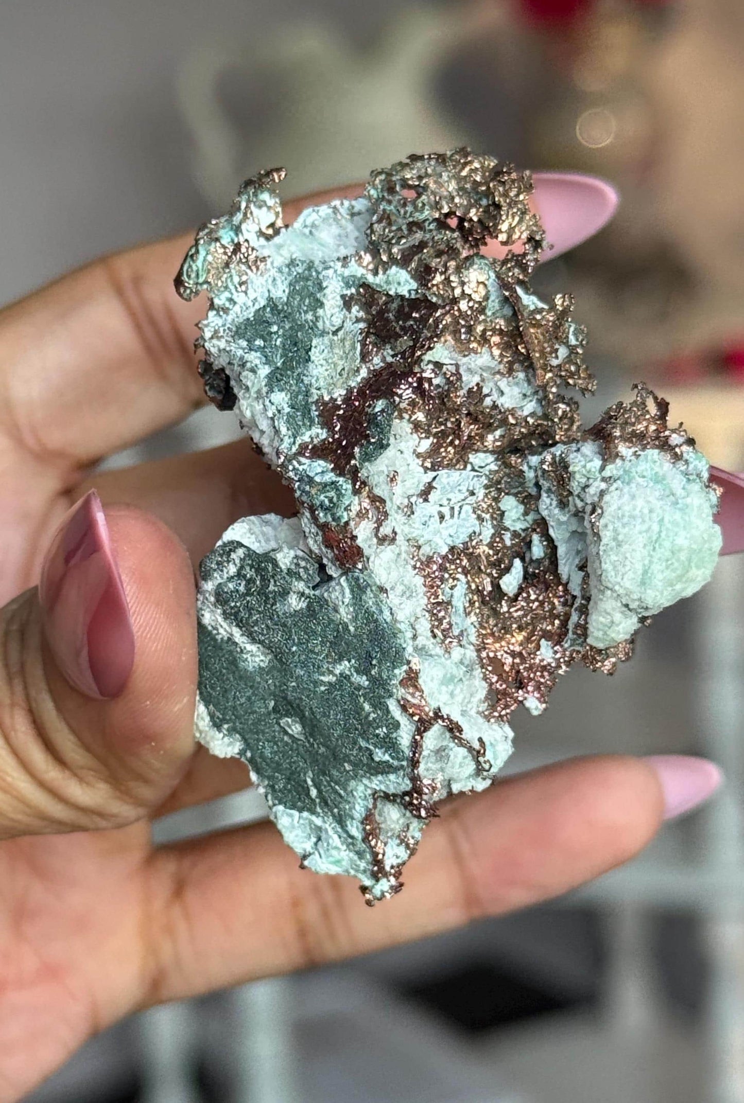 Copper & Blue Aragonite Specimen: Rare Collector Mineral Stone