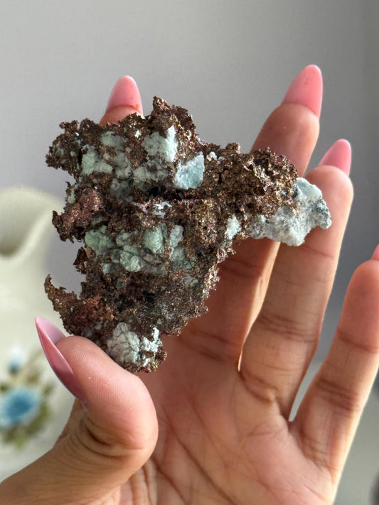 Copper & Blue Aragonite Specimen: Rare Collector Mineral Stone