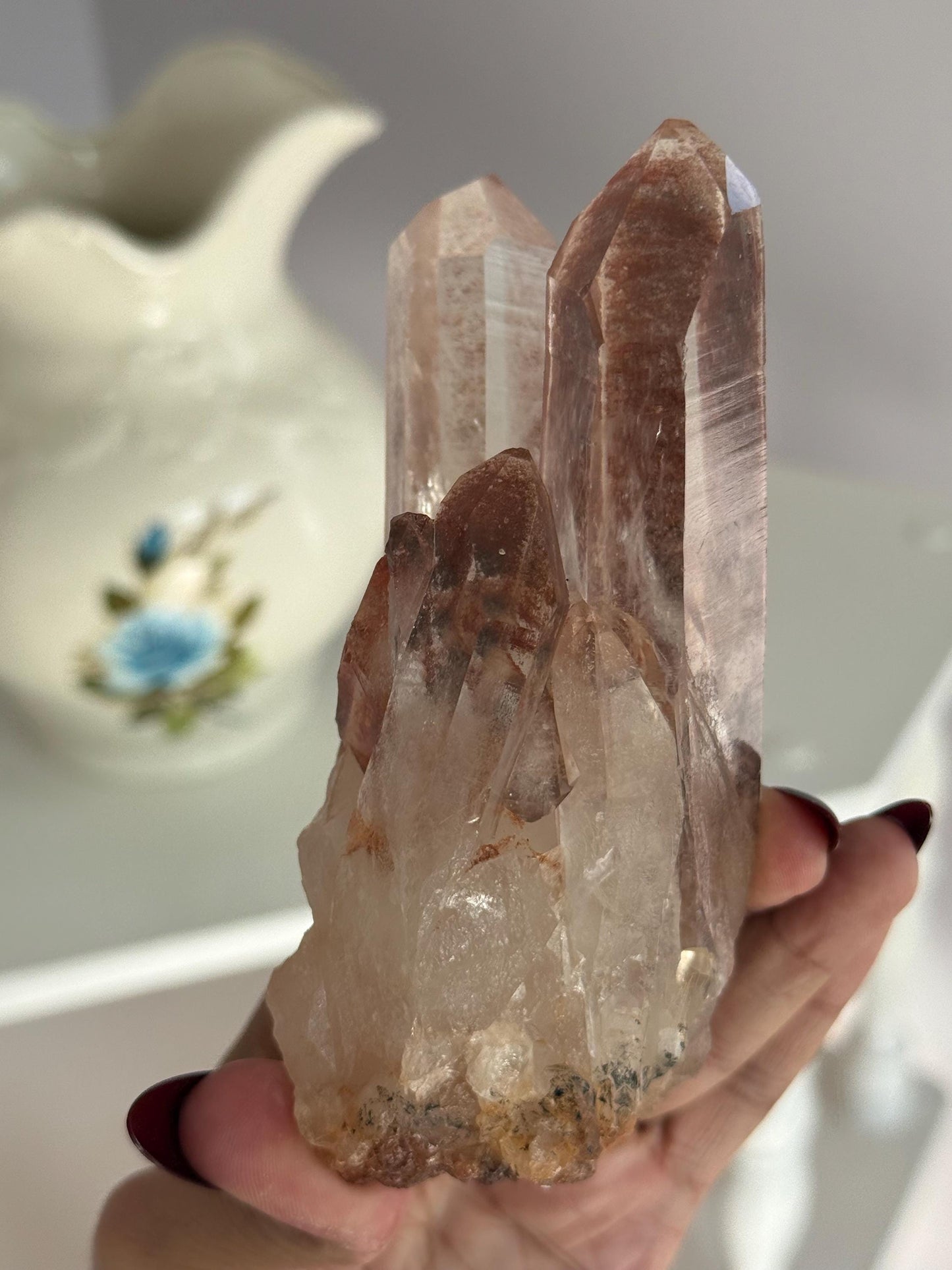 Raw Clear Quartz Cluster with Druzy Hematite “Dream Coat” Crystal Specimen,