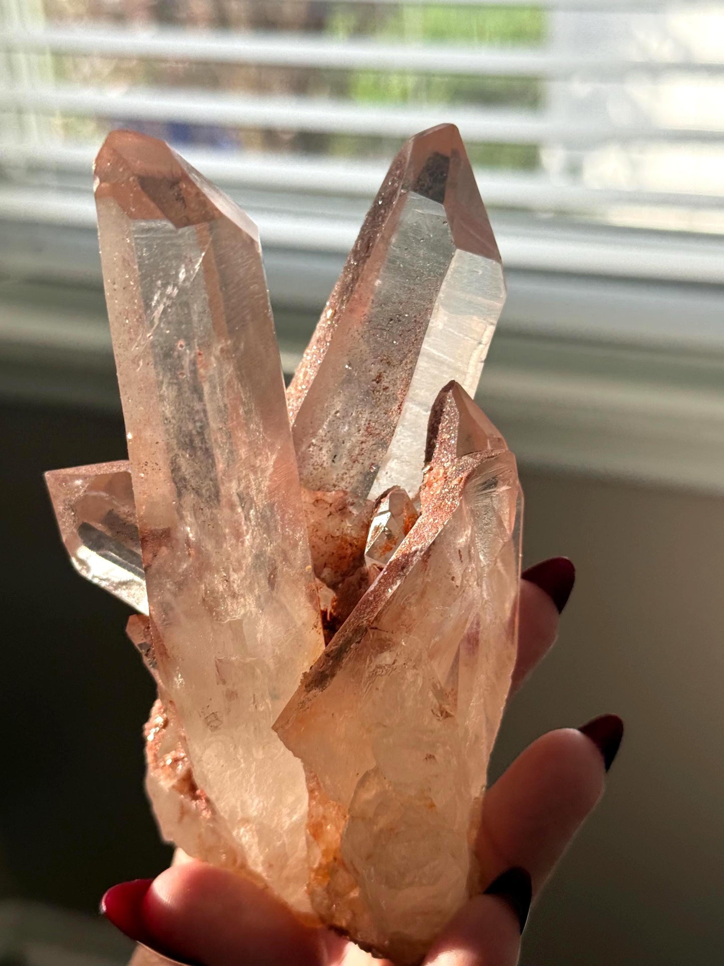 Raw Clear Quartz Cluster with Druzy Hematite “Dream Coat” Crystal Specimen,