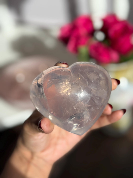 Girasol Rose Quartz Heart with Star Flash – Rose Quartz Heart, Healing Crystals, Crystal Gift for Crystal Lovers