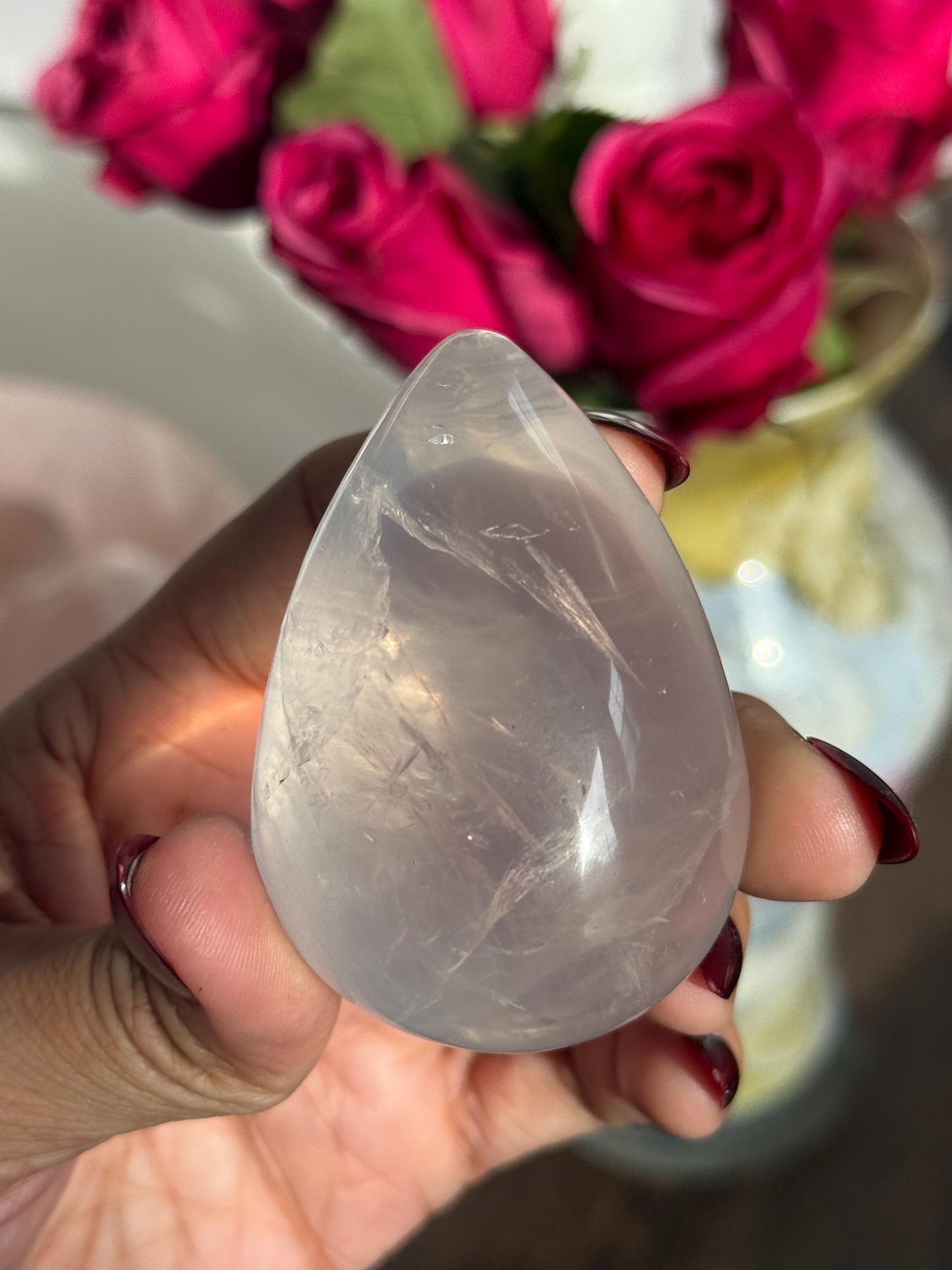 Girasol Rose Quartz Egg with Star Flash – Rose Quartz Heart, Healing Crystals, Crystal Gift for Crystal Lovers