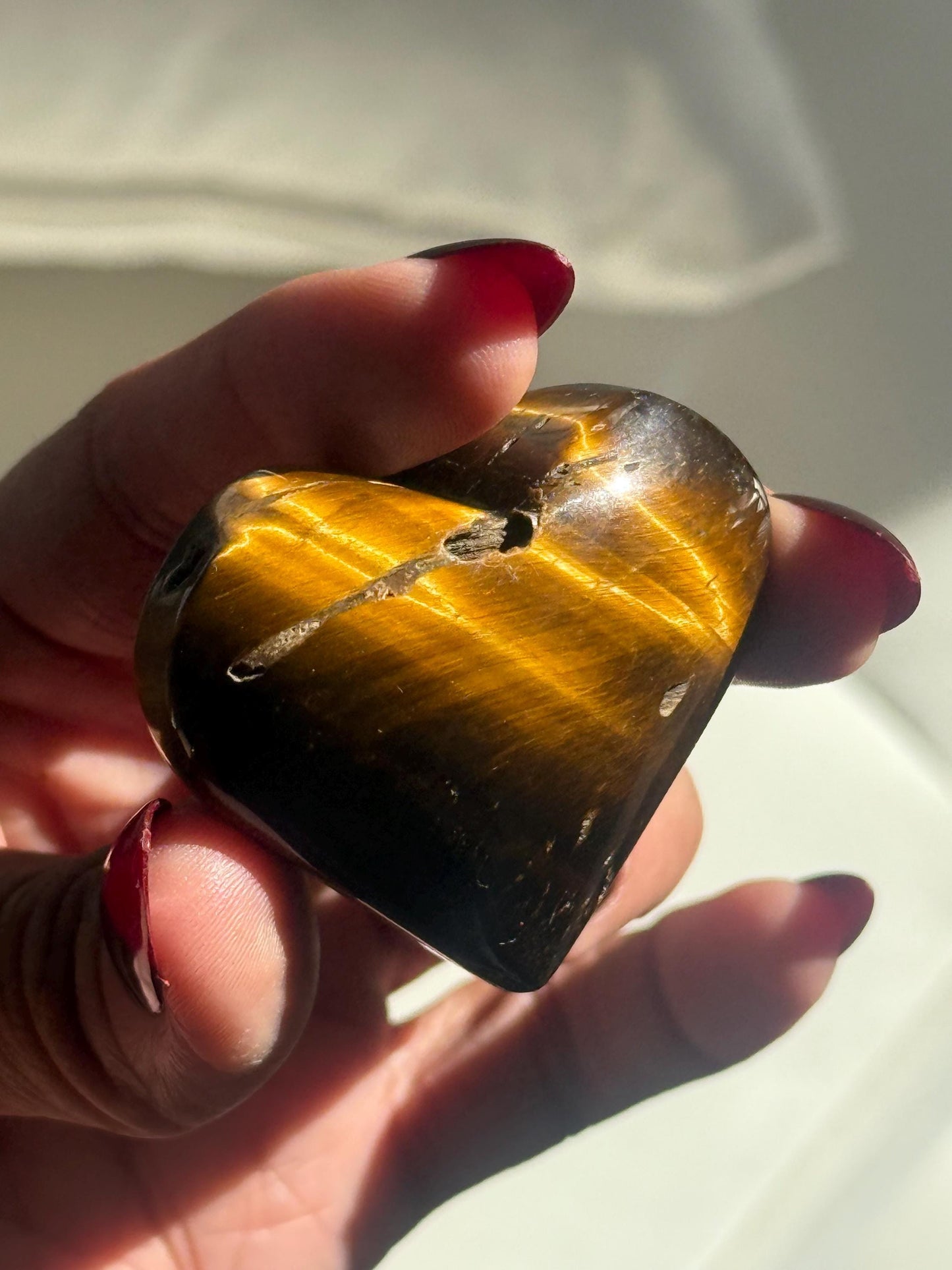 Yellow Tiger Eye Heart Crystal – Tiger Eye Palm Stone for Chakra Healing, Crystal Heart Gift, Pocket Stone, Protection Crystals