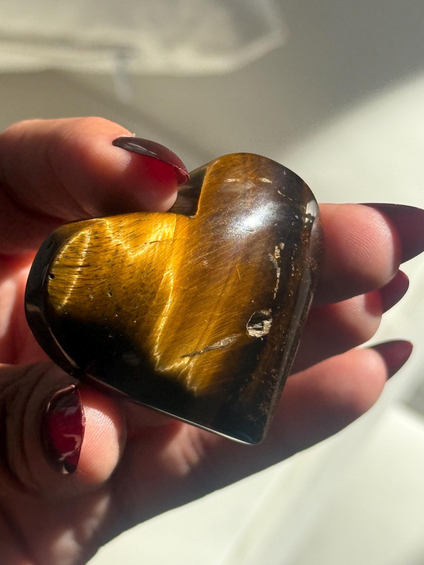 Yellow Tiger Eye Heart Crystal – Tiger Eye Palm Stone for Chakra Healing, Crystal Heart Gift, Pocket Stone, Protection Crystals