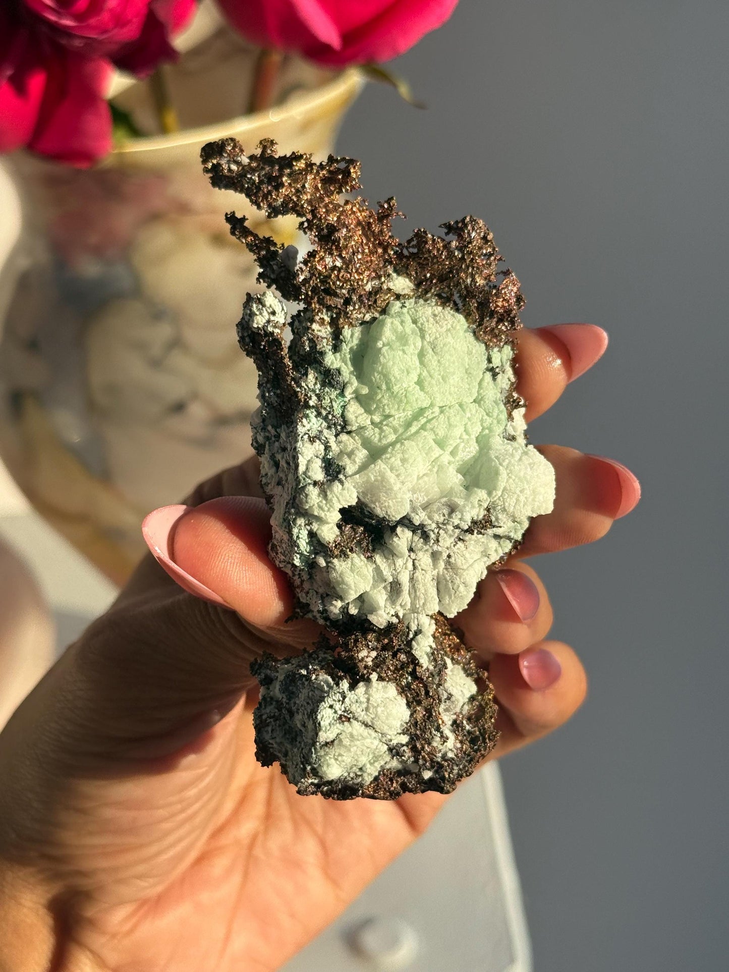 Copper & Blue Aragonite Specimen: Rare Collector Mineral Stone