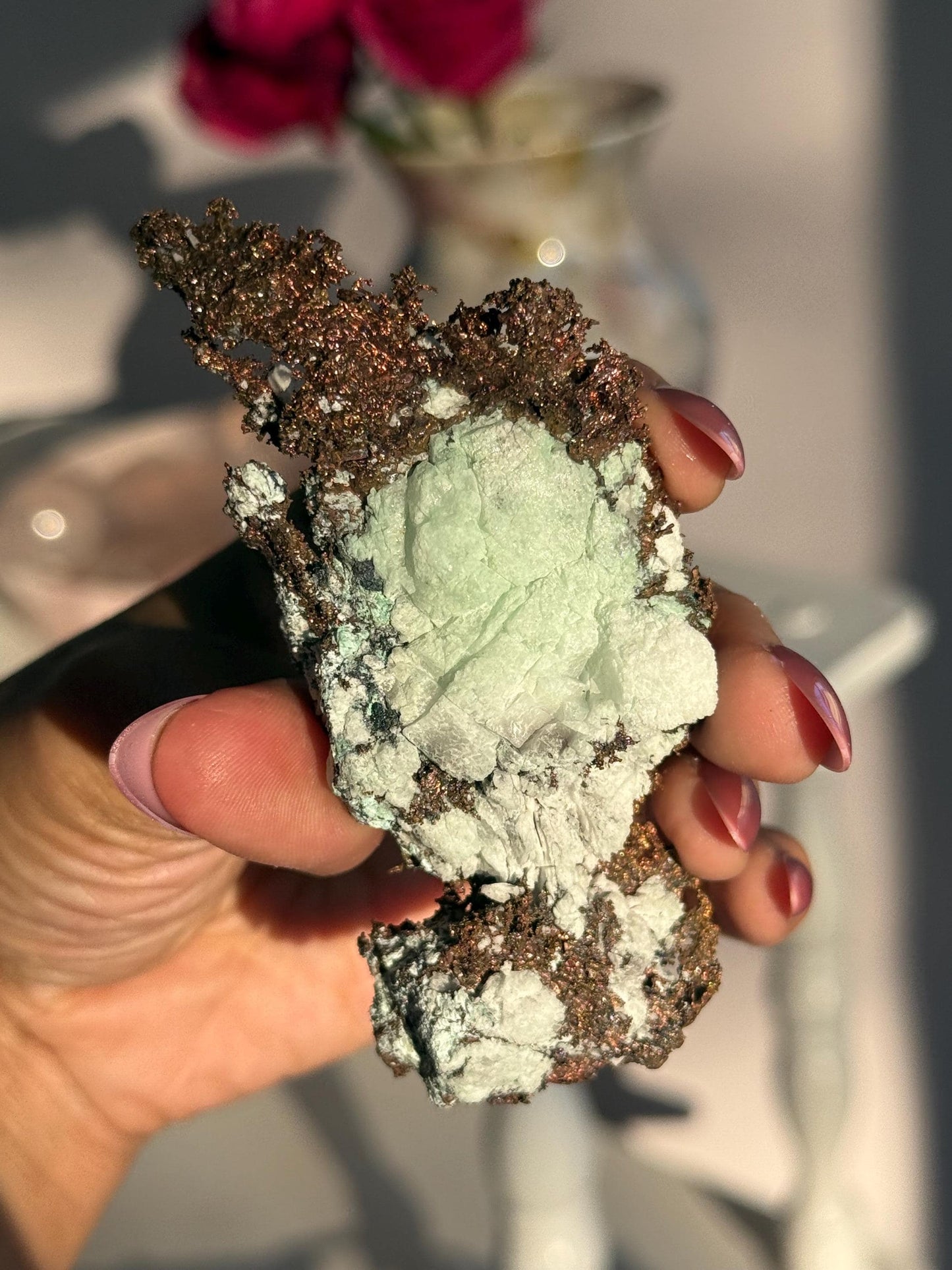 Copper & Blue Aragonite Specimen: Rare Collector Mineral Stone