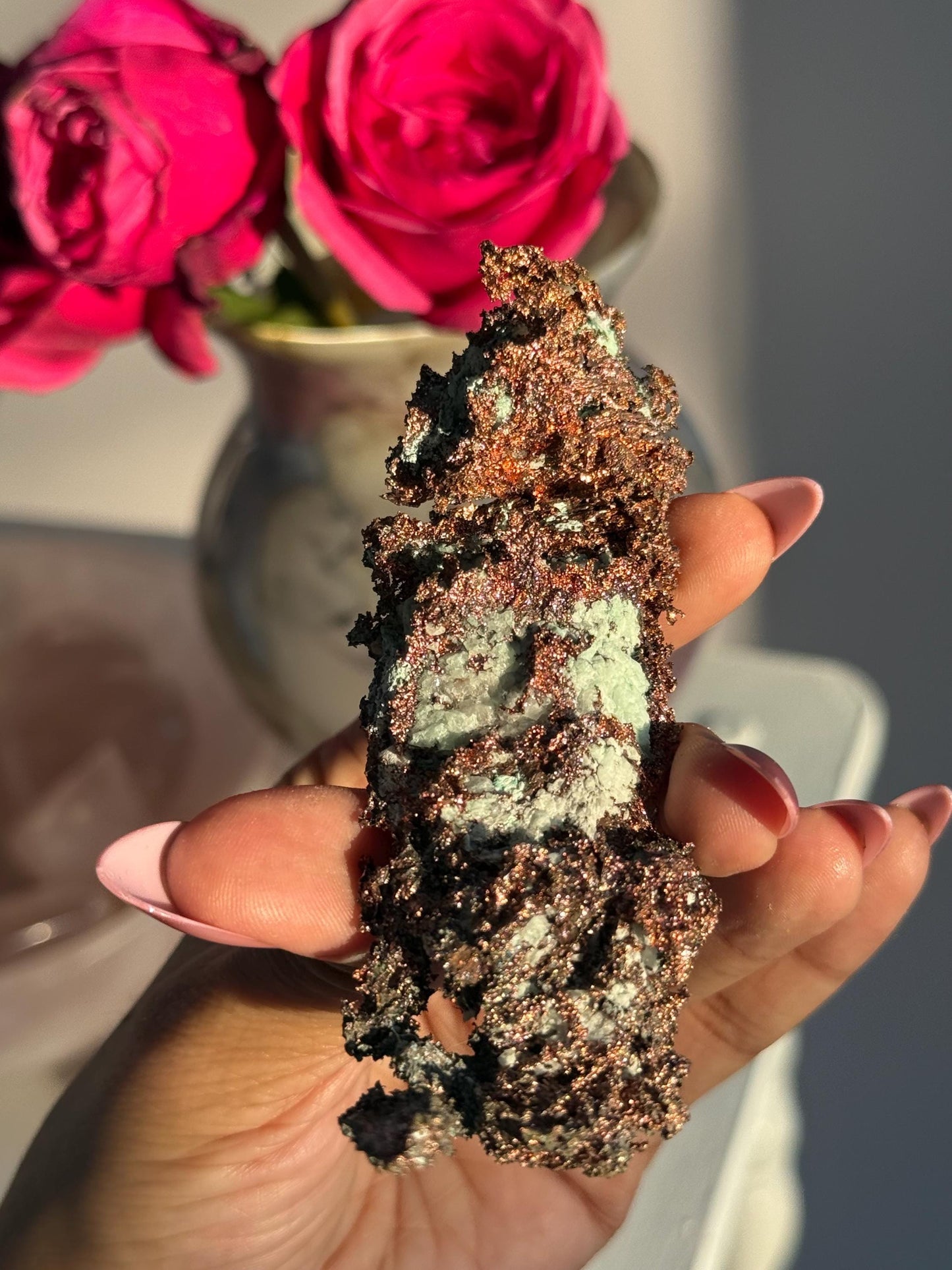 Copper & Blue Aragonite Specimen: Rare Collector Mineral Stone