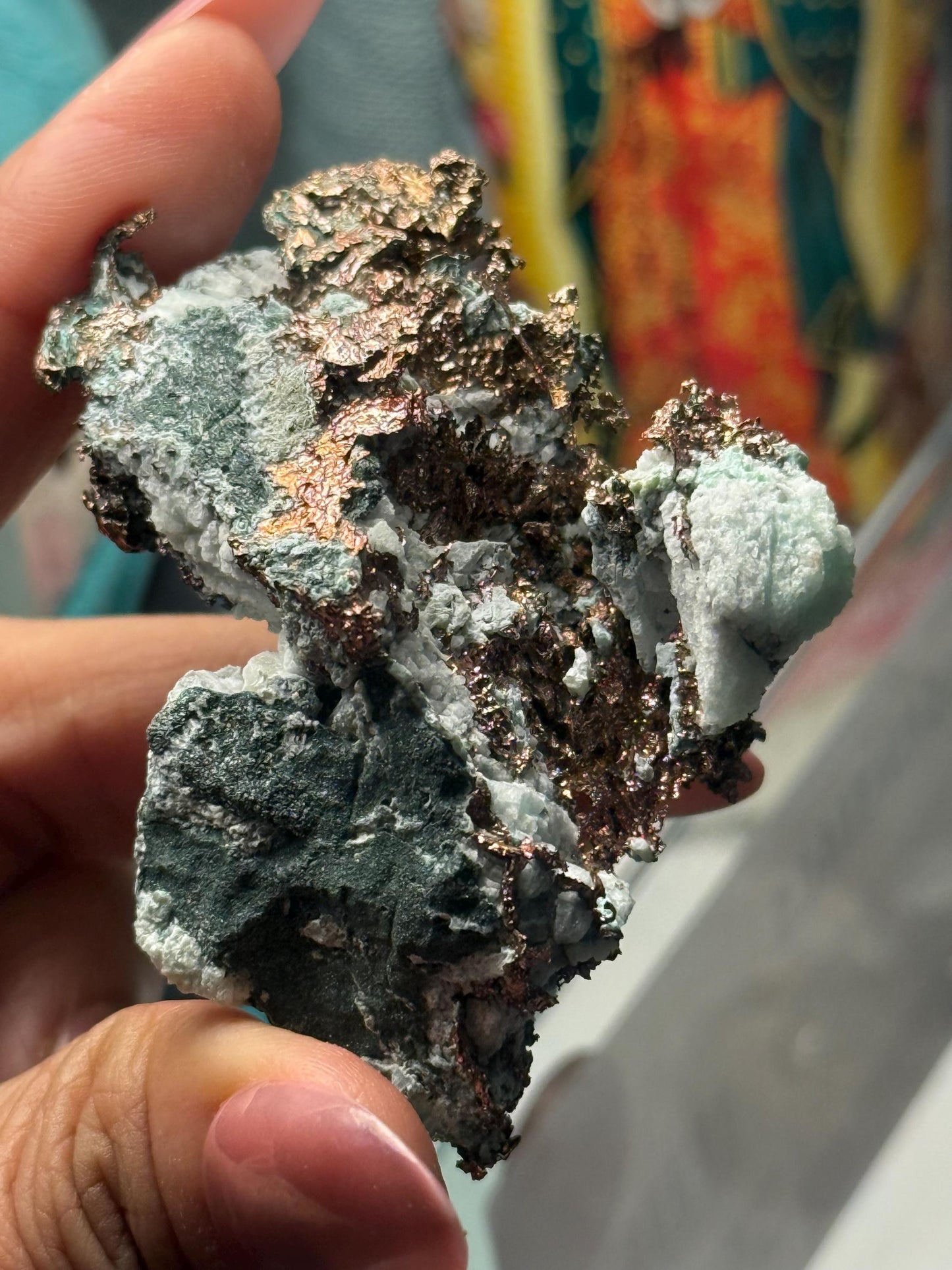 Copper & Blue Aragonite Specimen: Rare Collector Mineral Stone